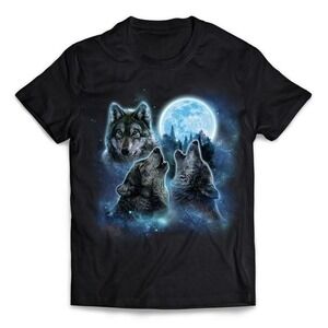 Three Wolves Howling In The Icy Full Moon - Short Sleeve Unisex Shirt